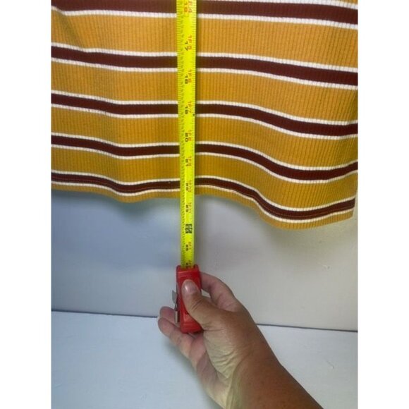 Striped Mustard Ribbed Short Sleeve Mock Neck Top Preppy Academia - Picture 5 of 5